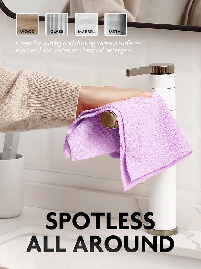 Fantasticlean Microfiber Cleaning Cloth Roll -75 pack, Tear Away Microfiber Towels, 12" x 12", Reusable, Washable, Scratch Free, Ultra Absorbent Dishcloth for Home Supplies, Car, Pet, Kitchen (Purple) - NeatNest
