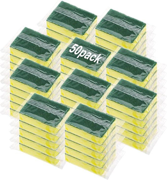 50 Pcs Individually Wrapped Sponges, Uncompressed Non Scratch Scrouing Sponges for Household Cleaning Dishes Kitchen Airbnb Apartment Car Bike Green - NeatNest