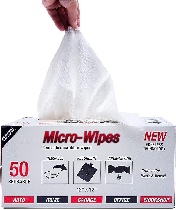 Eurow 200GSM Microfiber Cleaning and Drying Cloths with Dispenser Box, Reusable, Streak-Free, Scratch-Free, Ultra Absorbent, Edgeless for All Surface Types, 12x12in, 50-Pack, White - NeatNest