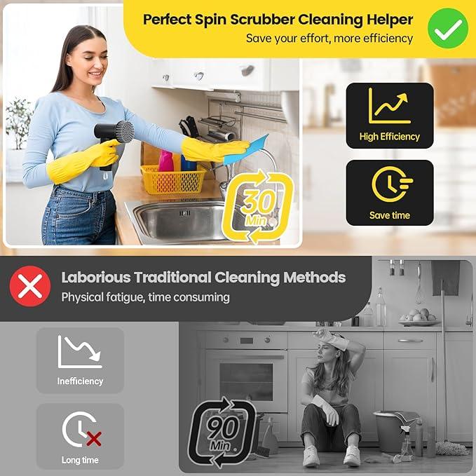 Electric Spin Scrubber, 3000 mAh Cordless Power With 8 Replaceable Heads, Dual Speed Lightweight Handheld for Cleaning Stove/Bowl/Sink/Corner/Tile/Grout (White) - NeatNest