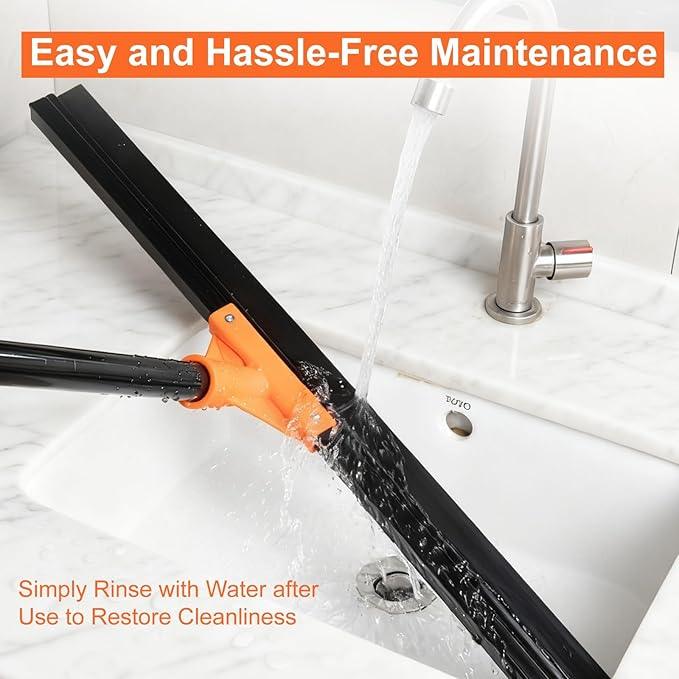 Heavy Duty Floor Squeegee with Long Handle, 18" Rubber Wiper Broom for Concrete Tile Cleaning Commercial Scrubber Mop for Garage Deck Bathroom Kitchen Pool Glass - NeatNest