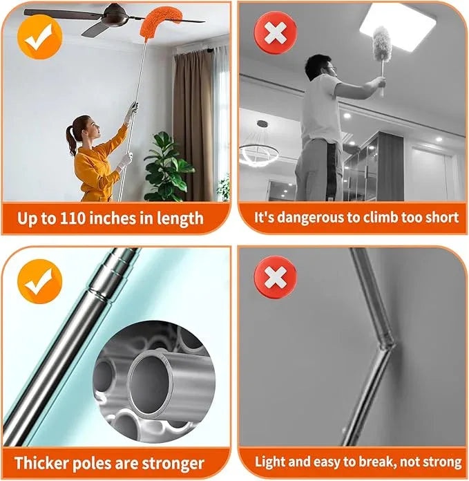 Cobweb Duster with Extension Pole,Cleaner Outdoor 110" Telescoping Extended Sspider Brush, Dusting Kit,Long Handle Reach for High Ceilings and Fans,Microfiber Webster Remover Tools Feather Dusters - NeatNest