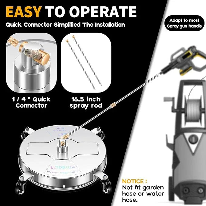 16.5" Pressure Washer Surface Cleaner with 4 Wheels - Stainless Steel Surface Cleaner for Pressure Washer Attachment for Concrete, Driveway, Patio, Sidewalk, Deck and Daily Washing - PWS16.5 - NeatNest