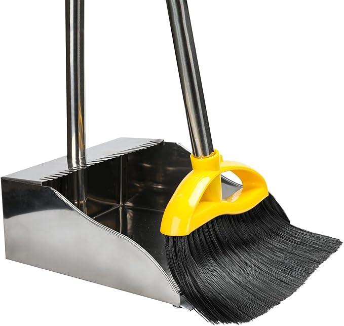Broom and Stainless Steel Dustpan Set for Home,Metal Dust Pan and Soft Bristles Indoor Kitchen Broom for Office,Lobby - NeatNest