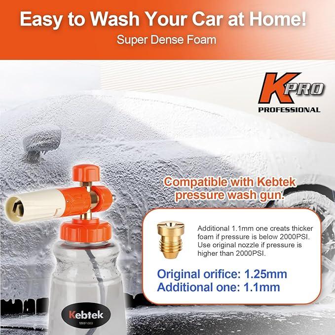 Kebtek Short Pressure Washer Gun with Foam Cannon 5200 PSI, 1/4” Quick Connect Snow Foam Lance for Car Washing Heavy Duty Brass with 5PCS Nozzle Tips and M22-15mm Connector - NeatNest