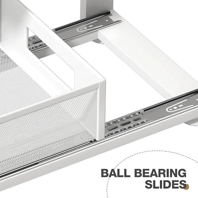 2 Pack 21.3IN-Depth Under Sink Organizer With Next-Gen Ball-Bearing Slides,2-Tier Pull Out Cabinet Storage,Height Adjustable Drawer Shelf for Bathroom,Kitchen,Laundry,Cabinet,Pantry-White - NeatNest