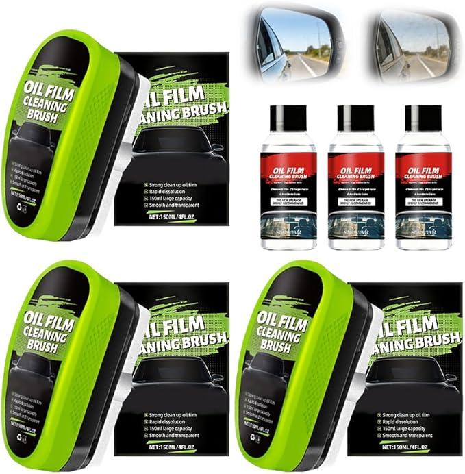 Car Glass Oil Film Cleaner, New Automotive Oil Film Cleaning Brush, Car Windshield Cleaner with Extra Cleaner, Preserve Clarity, Immediately See the Effects, Perfect Visibility at All Times (3Set) - NeatNest