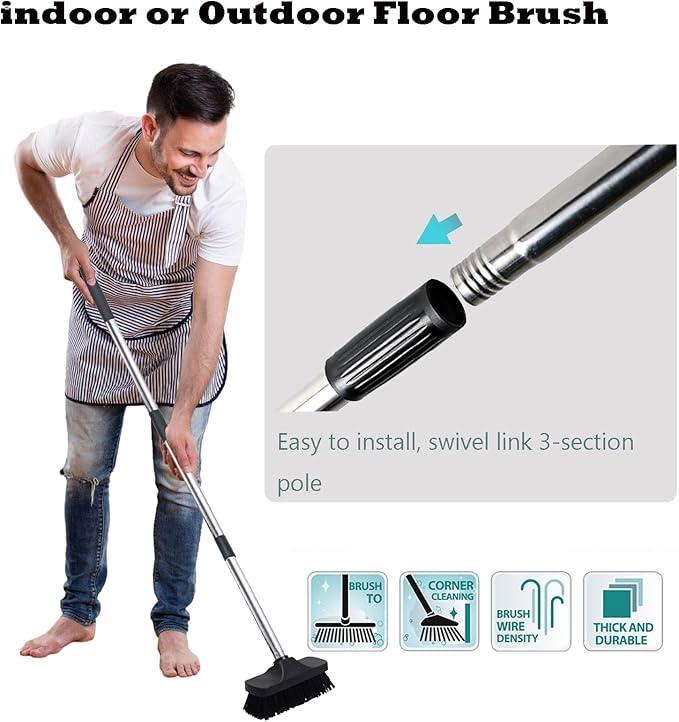 BSMstone Push Broom Brush Stiff Bristles Floor Cleaning Brush Multi-Purpose Scrubber Brushes for Bathroom Bathtub Tile Floor Deck Patio - NeatNest