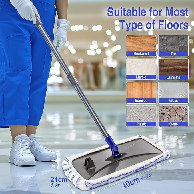 MASTERTOP Microfiber Mops for Floor Cleaning, Extra Large Industrial Mop,Floor Commercial Mop for Wet & Dry Use, Flat Mops for Hardwood, Vinyl, Laminate, Tile Floors, 5 Reusable & Washable Pads - NeatNest