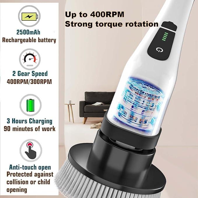 MGLSDeet Electric Spin Scrubber Scrub Brush, Rechargeable Cleaning Brush with 8 in 1 Replaceable Brush Heads, Cordless Power Spin Scrubber 90Mins for Bathroom Shower Bathtub Glass Car - NeatNest