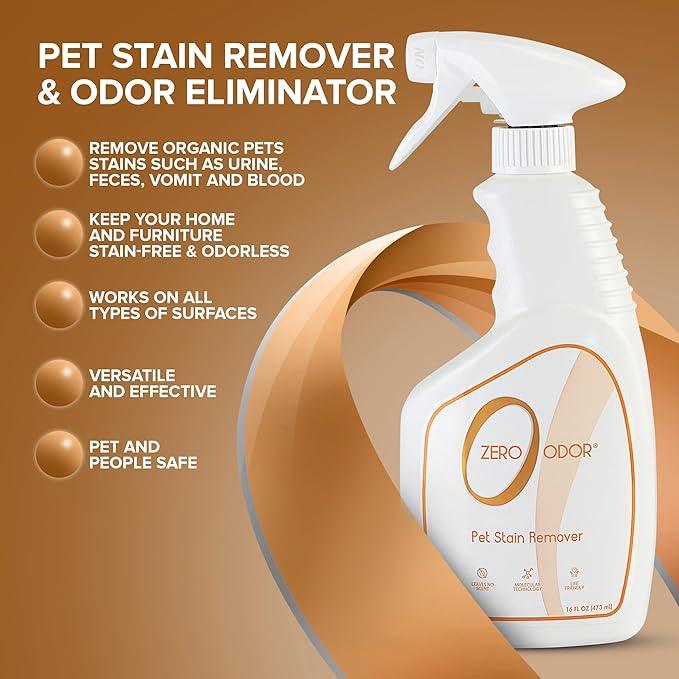 Zero Odor - Pet Stain Remover & Odor Eliminator - Permanently Remove Stain & Odor with Patented Technology Best for Carpet, Furniture, Floors, Pet Bed– Look and Smell Great, 16oz (Over 400 Sprays) - NeatNest