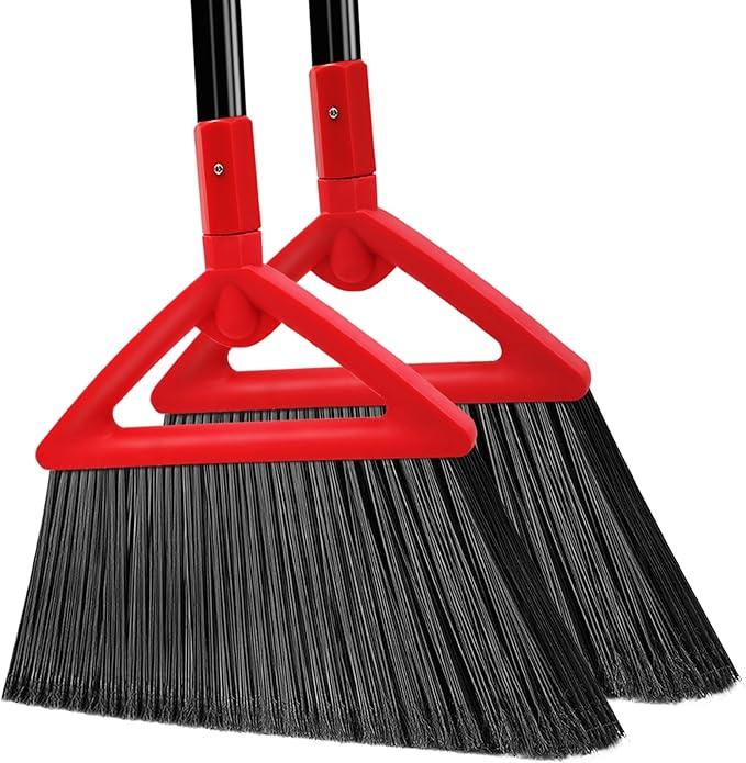 Heavy Duty Broom Outdoor and Indoor, 2 Pack Upgraded Commercial Angle Brooms, Perfect Red Broom of House, Kitchen, Garage, Courtyard - NeatNest