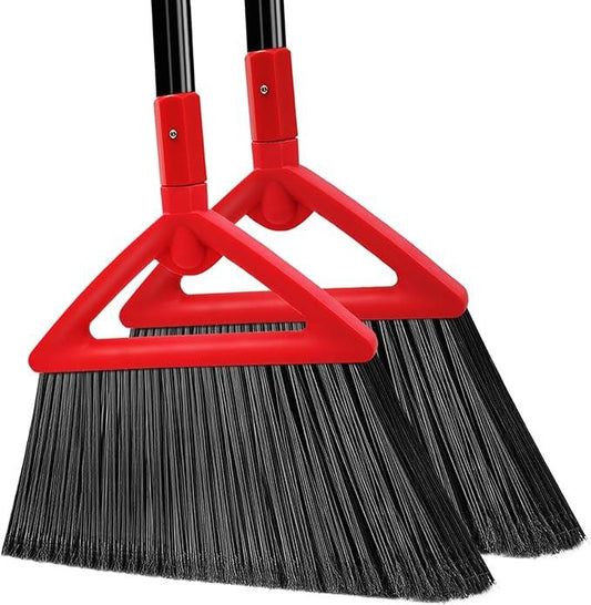 Heavy Duty Broom Outdoor and Indoor, 2 Pack Upgraded Commercial Angle Brooms, Perfect Red Broom of House, Kitchen, Garage, Courtyard - NeatNest