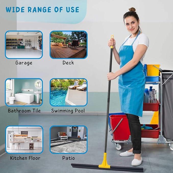 Floor Squeegee for Concrete, 30'' Large Rubber Broom for Tile, 59'' Long Handle Heavy Duty Water Wiper for Garage, Deck - NeatNest