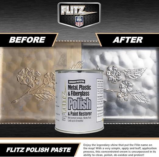 Flitz Multi-Purpose Metal Polish Paste - 1lb Can of USA-Made Chrome Polish - Works on Stainless Steel, Aluminum, Plastic, Jewelry and Cars - Non-Abrasive Cleaner & Rust Remover (1 Pack) - NeatNest