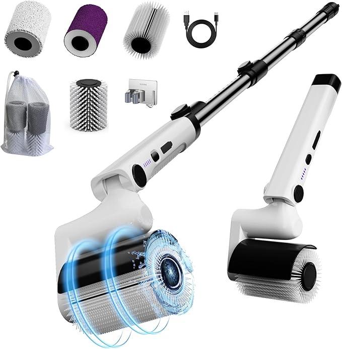 Roller Electric Spin Scrubber - 2-Speed Waterproof Cordless Power Cleaning Brush, 4 Multi-Purpose Brush Heads & Telescopic Pole for Deep Floor, Bathroom, Furniture, Glass & Car Cleaning - NeatNest