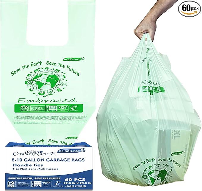 8-10 Gallon Compostable Trash Bags, 60 Count - Kitchen & Food Scrap Waste Bags, Sturdy & Biodegradable, ASTM D6400, US BPI Certified - NeatNest
