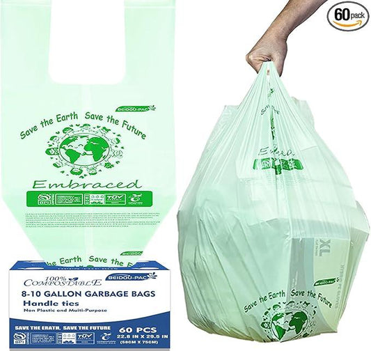 8-10 Gallon Compostable Trash Bags, 60 Count - Kitchen & Food Scrap Waste Bags, Sturdy & Biodegradable, ASTM D6400, US BPI Certified - NeatNest