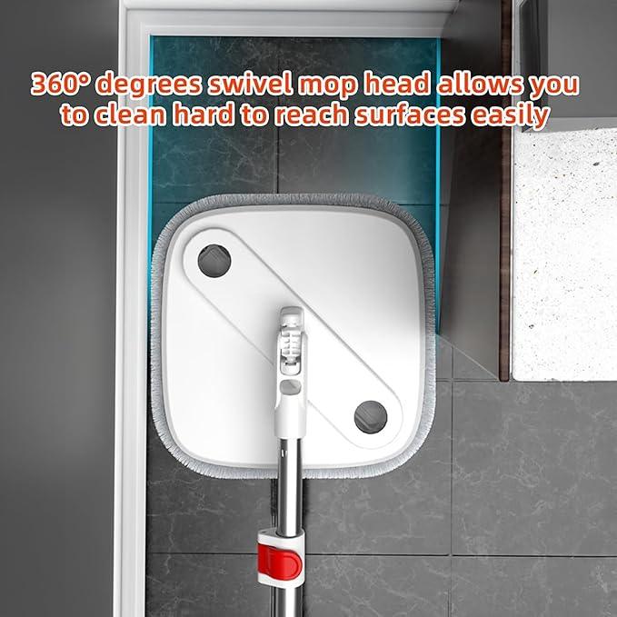 KZKR Spin Mop and Bucket Set with Self Separation Dirty and Clean Water System, Self Wringing 360° Rotating Square Mop Head for Home Floors Cleaning (1.0 Mop and Bucket Set (14 Pads)) - NeatNest