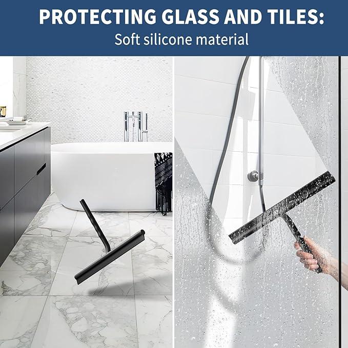 ecooe Silicone Shower Squeegee with Hanger, 11″/28cm Shower Squeegee for Glass Doors, Black Window Squeegee Scraper with Stainless Steel Core for Home Bathroom Kitchen Car Glass Doors - NeatNest