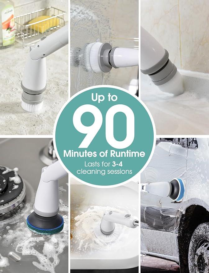 Sweepulire Electric Spin Scrubber for Cleaning, Shower Scrubber with Long Handle, 2 Spin Speeds, Bathroom Scrubber with 8 Replacement Heads, Bath Tub Cleaner Brush for Floor, Tub, Shower, Tile - NeatNest