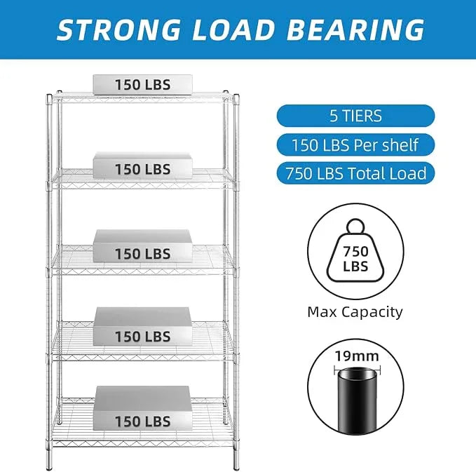 5-Shelf Adjustable Metal Shelf Wire Shelving Unit Storage Rack Display Shelf for Office,Kitchen,Bedroom,Bathroom,Laundry,Pantry Basement,Garage(Chrome,36" L x 14" W x 72" H) - NeatNest