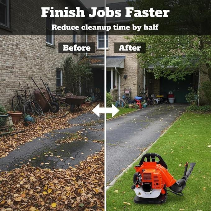 85CC Gas Powered Backpack Leaf Blower, 2 Stroke Engine High Power with Strong Air Volume, Adjustable Harness, Lightweight Design for Yard Lawn Garden Debris Snow Cleanup (908CFM 245MPH) - NeatNest