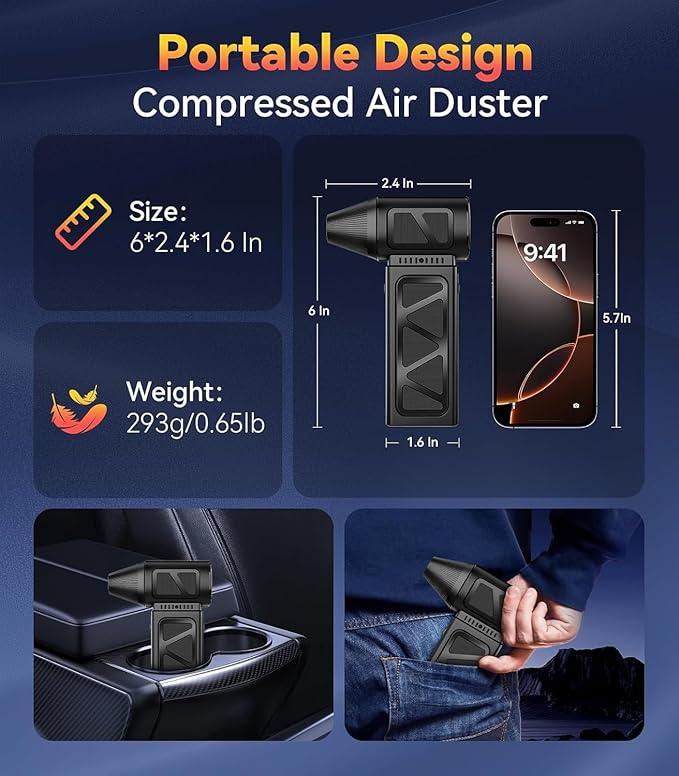 Upgraded Compressed Air Duster, 360000 RPM Electric Air Duster with 5 Gear Power Motor, 8000mAh Rechargeable Cordless Mini Blower Jet Turbo Fan Replace Air Can for Computer Keyboard Car Outdoor - NeatNest