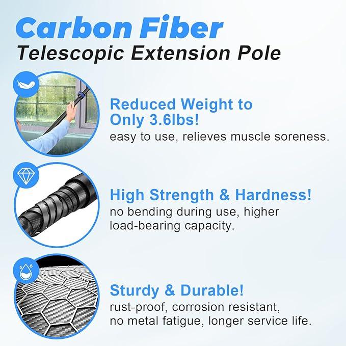 36 Foot High Ceiling Duster Kits with 4.7-30 FT Carbon Fiber Extension Pole, Feather Duster, Cobweb Duster, Ceiling Fan Duster, Window Squeegee & Cleaner with Pole 30 Ft - NeatNest