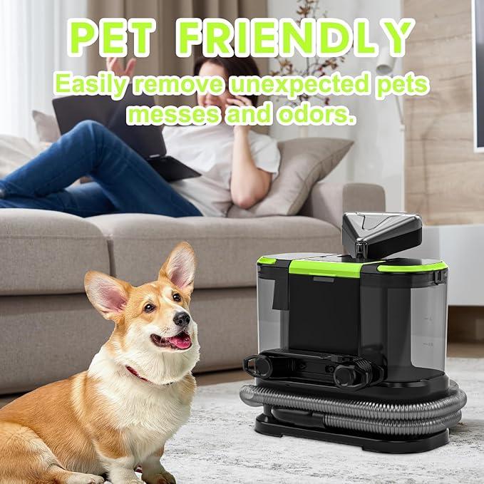 Portable Carpet & Upholstery Cleaner, Deep Cleaning for Rugs, Couch, Curtain, Car Interiors Stains, Pet & Family Friendly, 21 Kpa suction with 800W high-performance motor, 120V (Green) - NeatNest