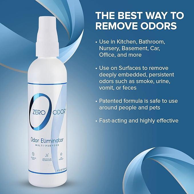 Zero Odor Multi-Purpose Odor Eliminator - Eliminate Air & Surface Odor – Patented Technology Best for Bathroom, Kitchen, Fabric, Closet- Smell Great Again, 8oz (Over 1000 Sprays) - NeatNest