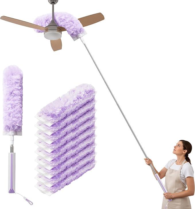 JOYMOOP Ceiling Fan Cleaner Duster and Cobweb Duster with Extension Pole, 28–98 Inch Handle and 9 Refills for High Ceilings and Furniture - NeatNest