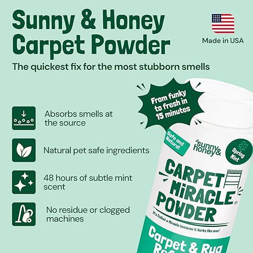 Sunny & Honey Carpet Freshener Powder - Pet & Kid Safe Rug Freshener Powder - Residue-Free, Easy Vacuum Dry Rug Shampoo (20oz, Spring Mint) - NeatNest