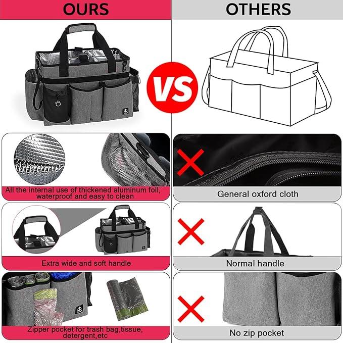 Large Cleaning Caddy Bag Built-in Sturdy Support Board, Cleaning Organizer with Detachable Divider, Cleaning Supply Tote with Adjustable Shoulder Strap&Waist Belt for Cleaners & Housekeeper - NeatNest