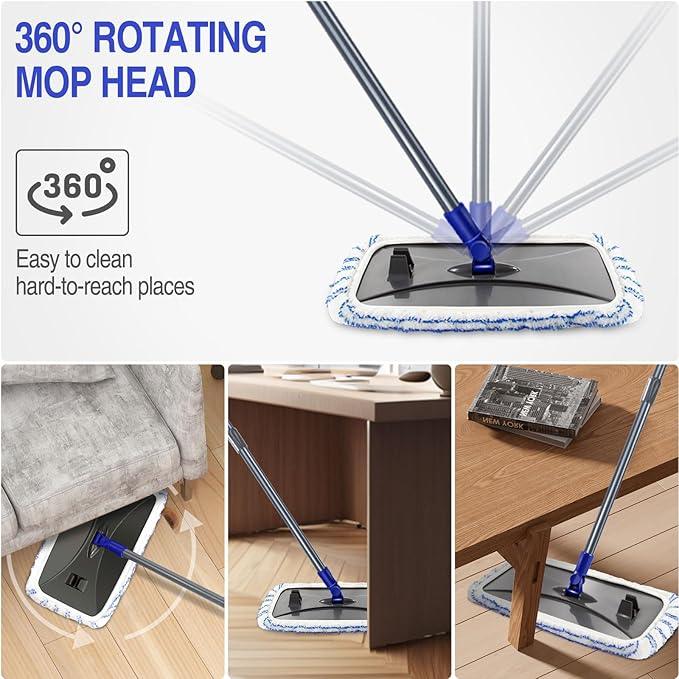 MASTERTOP Microfiber Mops for Floor Cleaning, Extra Large Industrial Mop,Floor Commercial Mop for Wet & Dry Use, Flat Mops for Hardwood, Vinyl, Laminate, Tile Floors, 5 Reusable & Washable Pads - NeatNest