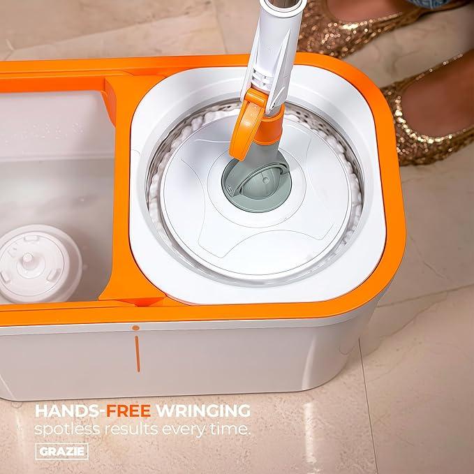 Spin Mop and Bucket Set Cleaning System Wringer 360 Microfiber Mop with Stainless Steel Handle Self Wringing Bucket for Tile Hardwood Laminate Floors Includes 2 Mop Head Refills - NeatNest