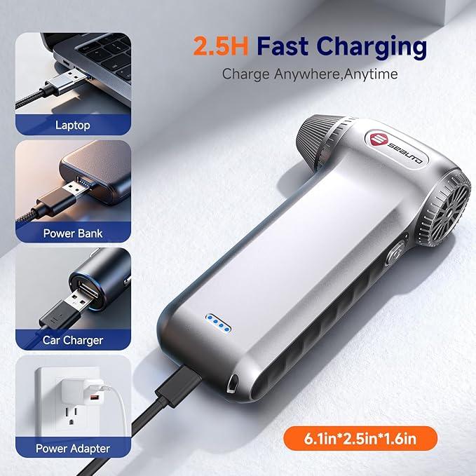 Compressed Air Duster-125,000 RPM Cordless Electric Air Duster, Rechargeable Super Power Air Blower with 3-Gear Turbo Fan, Air Blower for PC, Keyboard, Outdoor, Car & Home - NeatNest