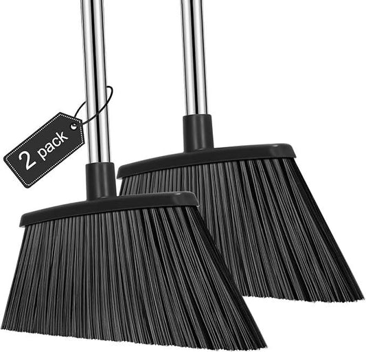 NACENA Heavy Duty Broom, 55 Inch Long Handle Outdoor Large Angle Brooms, Commercial Broom for Sweeping Indoor, for Home Garage Kitchen Office Courtyard Lobby Patio Lawn Concrete, 2 Pack, Black - NeatNest