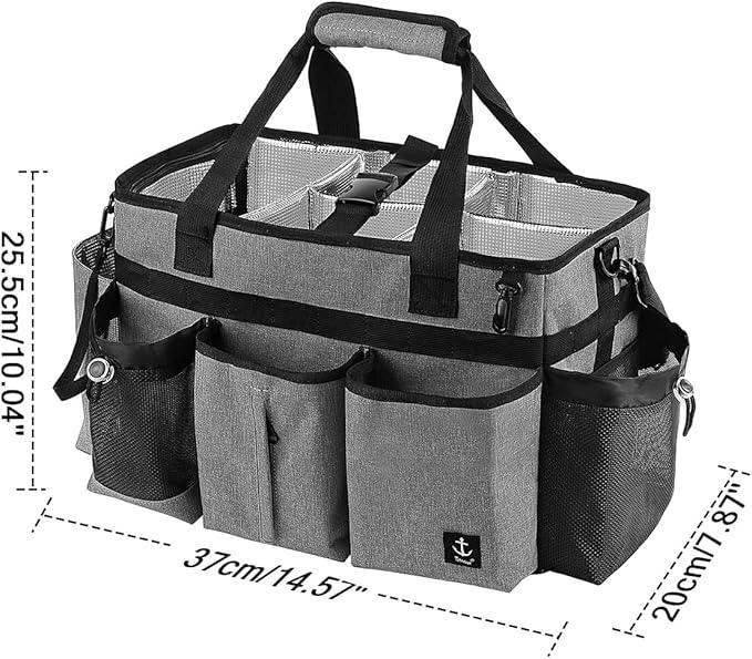 Large Cleaning Caddy Bag Built-in Sturdy Support Board, Cleaning Organizer with Detachable Divider, Cleaning Supply Tote with Adjustable Shoulder Strap&Waist Belt for Cleaners & Housekeeper - NeatNest