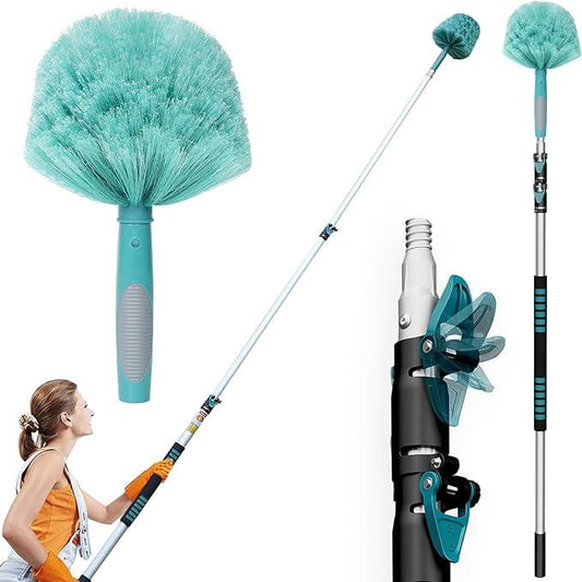 20 Feet High Reach Cobweb Duster with 5-12Ft Extension Pole, Webster Cobweb Duster with 3-Stage Telescopic Aluminum Pole, Spider Web Brush for Outdoor & Indoor Cleaning - Soft Bristles. - NeatNest
