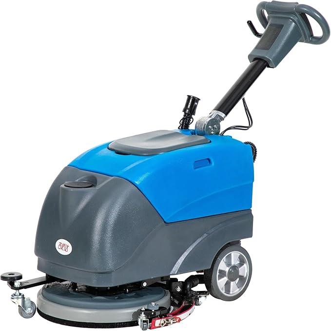 Floor Scrubber Machine with 15'' Brush, Foldable Walk Behind Hand Push Floor Scrubber Machine, good for office/restaurant(EM-25 Blue) - NeatNest