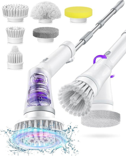 NBONEBS Electric Spin Scrubber, Cordless Shower Scrubber Rotary Floor Brushes & Pad Drivers with 6 Brush Heads - 2H Dual Speed, IPX7 Waterproof Extension Handle for Bathroom Tile Car Cleaning - NeatNest