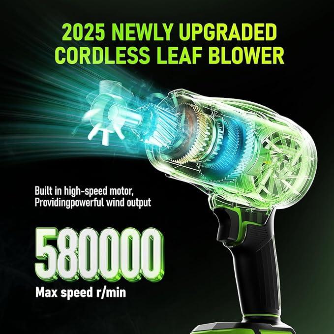 Electric Leaf Blower Cordless,580000RPM Lightweight Handheld Leaf Blower with 2 x 4.0Ah Battery and Charger,Powerful Battery Blower with 3 Extended Nozzle for Lawn Care, Patio Cleaning and Dust - NeatNest
