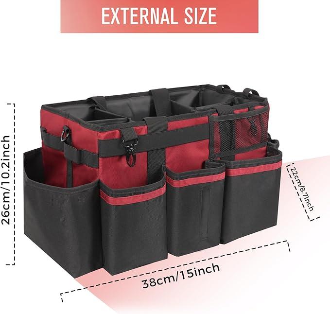Wearable Cleaning Caddy, Cleaning Caddy Supplies Organizer with Handle & Shoulder Straps for Housekeepers, Under Sink & Car Cleaning Tool Organizers Bag with 4 Foldable Divider (Wine) - NeatNest
