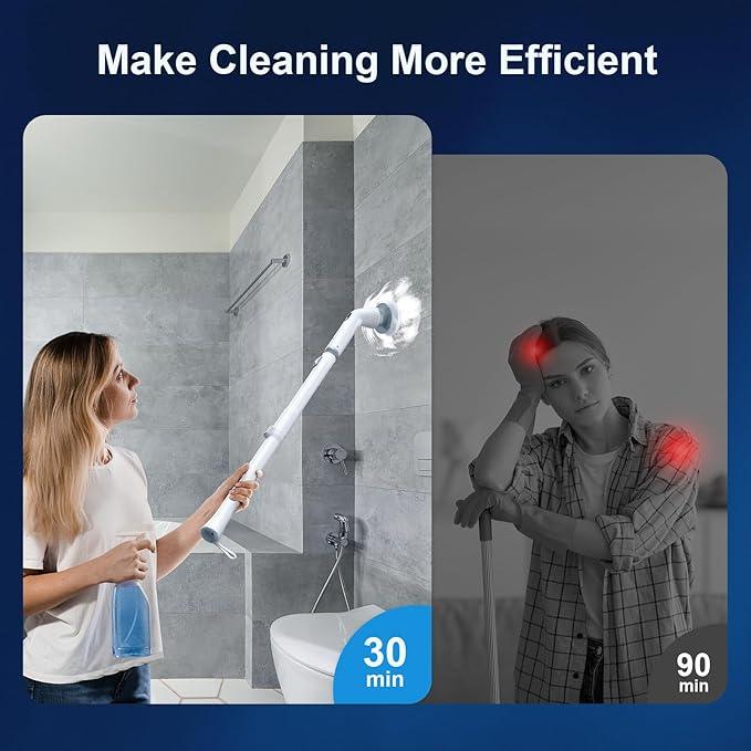 LABIGO Electric Spin Scrubber LA4 Pro, Dual Speed Bathroom Scrubber with Display & 6 Replacement Cleaning Heads, Cordless Power Scrubber with Adjustable & Detachable Handle for Bathroom Floor Tile - NeatNest