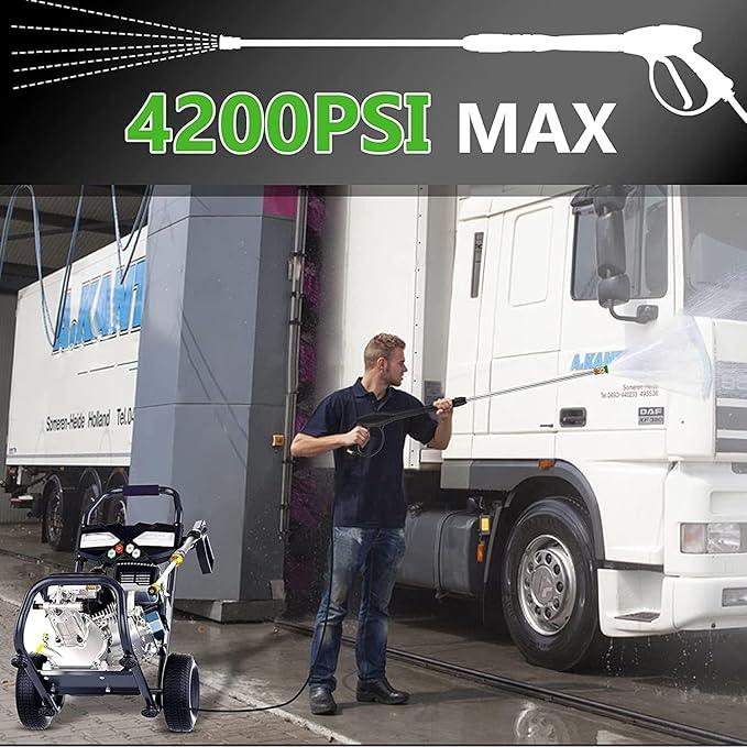 4200PSI Gas Pressure Washer, 2.8GPM Commercial Power Washer Gas Powered, 212cc 7.0 HP Engine, Includes 0.7L Soap Tank,5 QC Nozzles,25’ Hose,Car Wash Machine/Car/Driveway, EPA/CARB/ETLCompliant (Black) - NeatNest