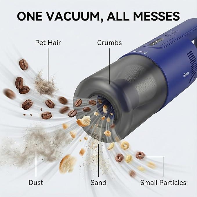 Handheld Vacuum Cordless, 5-in-1 Car Vacuum Portable Cordless 30 Mins Rapid Rechargeable Hand Vacuum Brushless Motor 19000Pa Strong Suction, Dust Busters for Car Home with 4 Nozzles, Blue - NeatNest