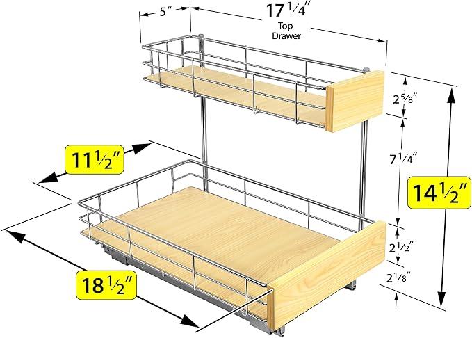 LYNK PROFESSIONAL® SELECT™ Pull Out Under Sink Kitchen Cabinet Organizer - 11.5 in. x 18 inch deep Drawer - Sliding Shelf Organizer and Undersink Storage Shelves - Lifetime Ltd. Warranty – Chrome - NeatNest