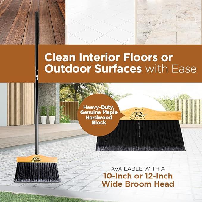 Fuller Brush 12-Inch Maple Wood Broom with 2 Piece Black Steel Threaded Handle for Indoor and Outdoor Cleaning on Hard Floors, Tile, Concrete, and Garage Surfaces - NeatNest