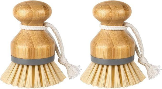 MR.SIGA Bamboo Palm Brush, Scrub Brush for Dishes Pots Pans Kitchen Sink Cleaning, Pack of 2 - NeatNest